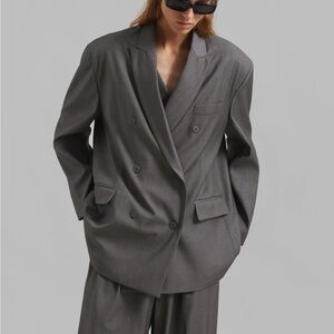 The Frankie Shop Ivey Double Breasted Blazer - Grey Mélange. OSFA